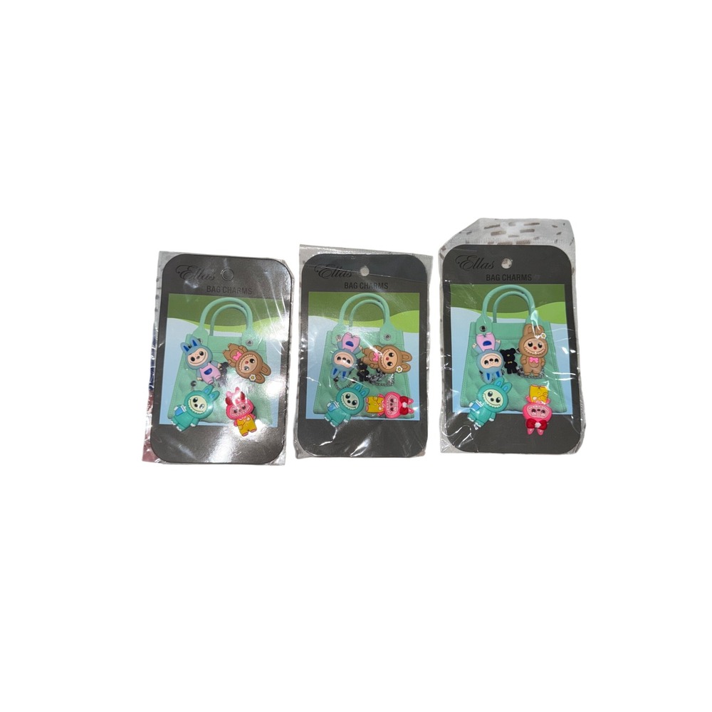 Ellas Bag Charms 3 Pack Set Multicolor Animal Character Silicone Pins for Totes
